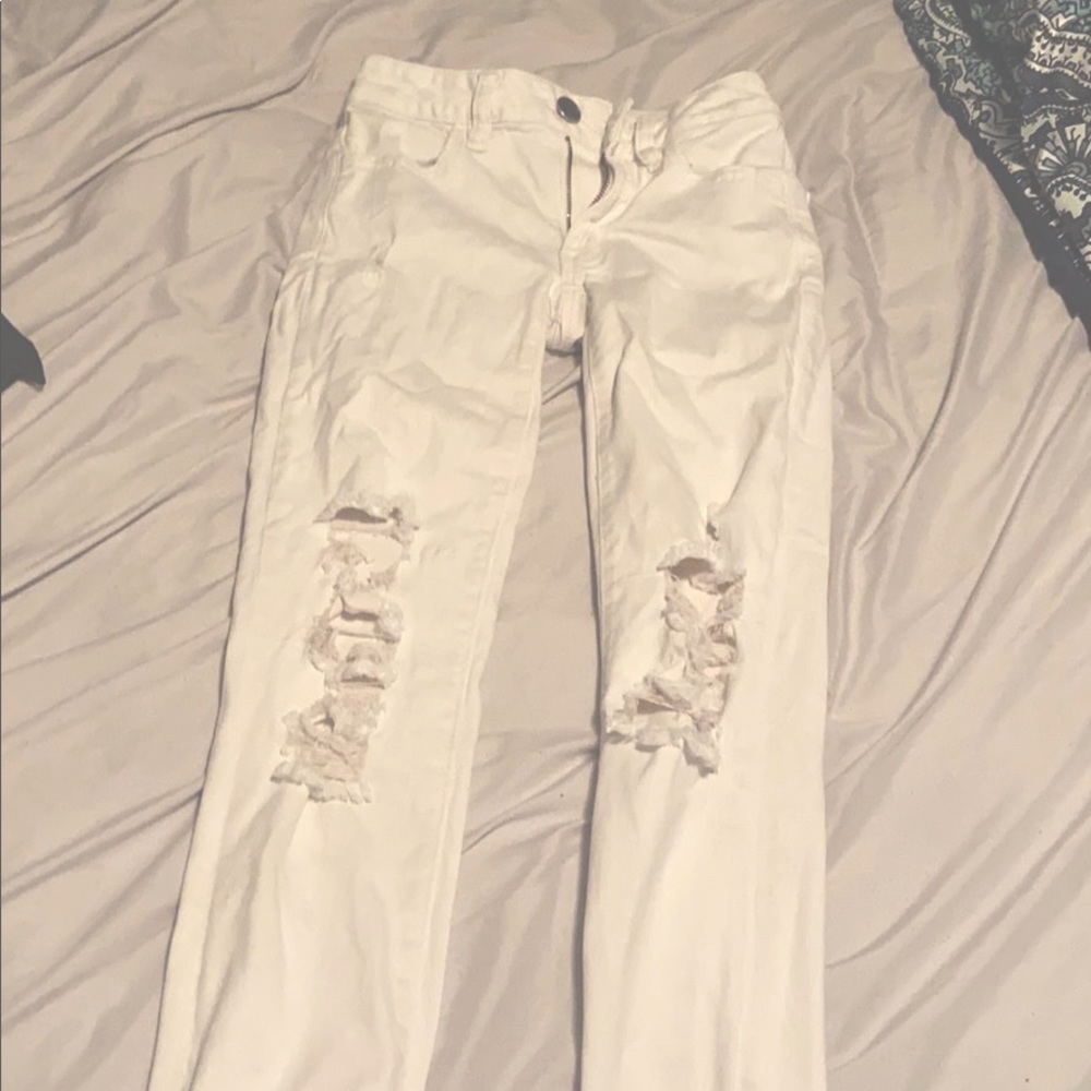 A white pair of American Eagle Jeans